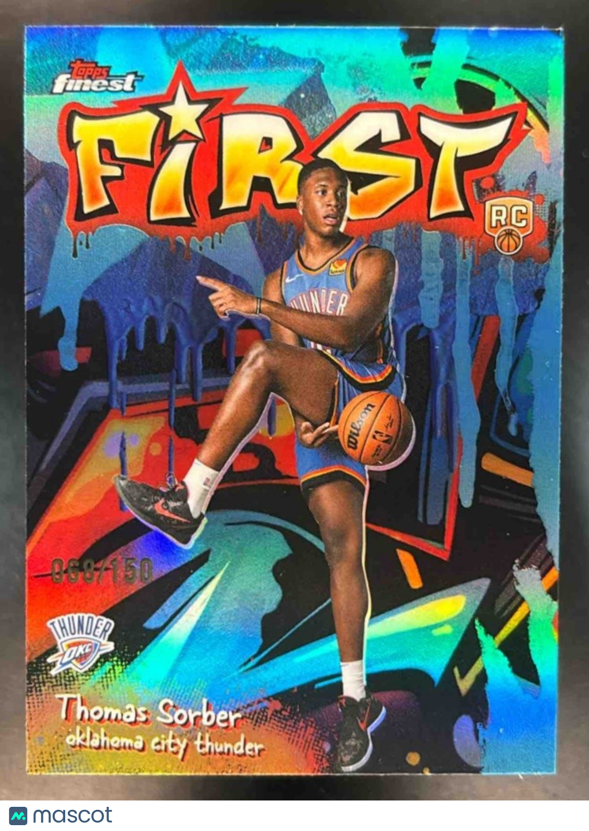 2025-26 Topps Finest Thomas Sorber First Sky Blue /150 RC Oklahoma City Thunder - Sports Cards