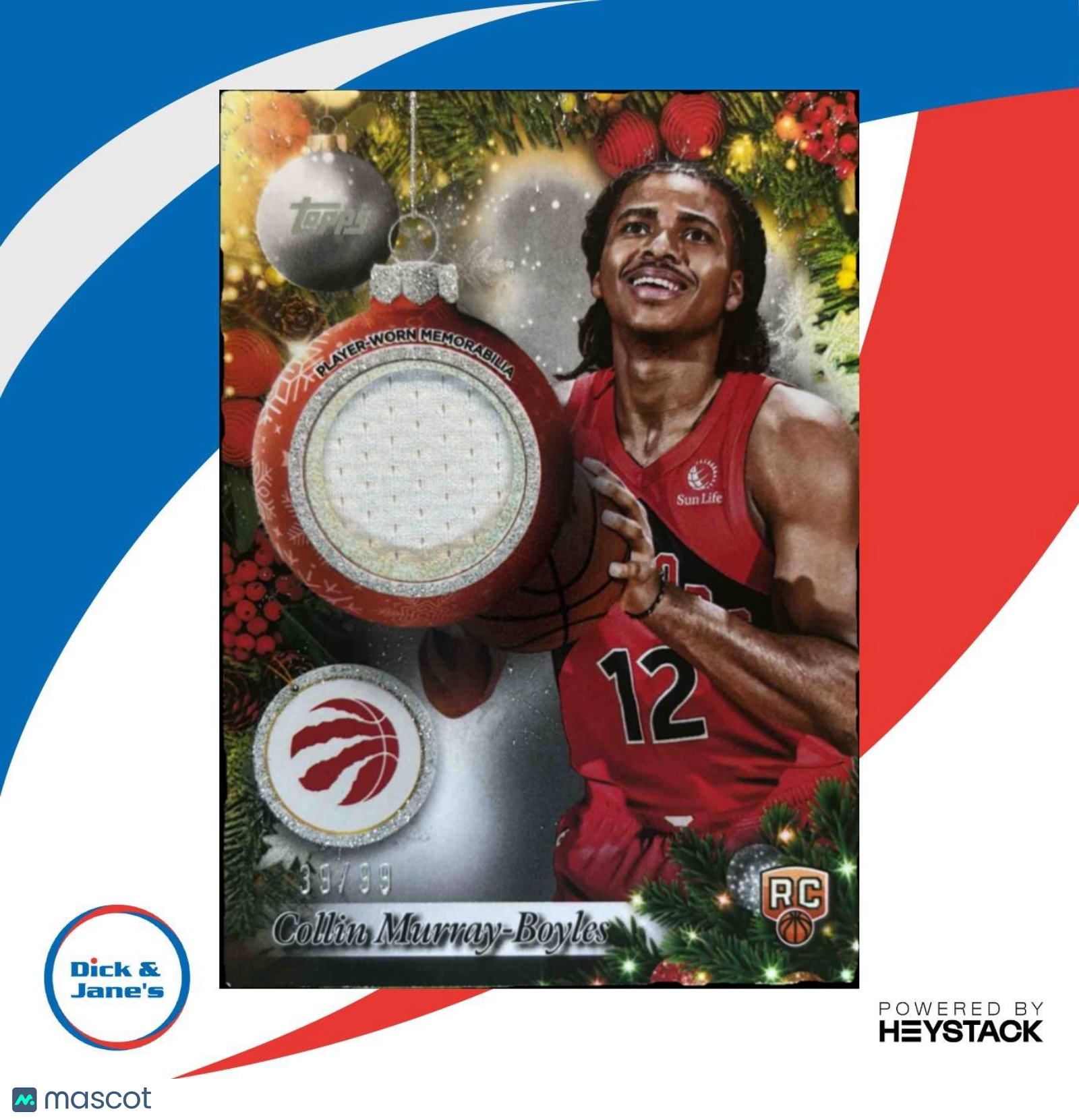 2025-26 Topps Holiday Collin Murray-Boyles Relics Glitter /99 MEM RC Raptors - Sports Cards