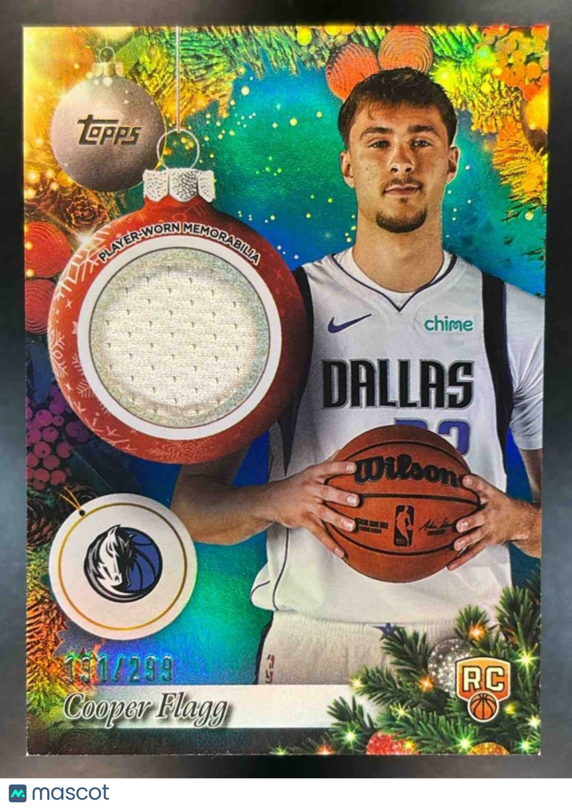 2025-26 Topps Holiday Cooper Flagg Relics Blue Metallic /299 MEM RC Mavericks - Sports Cards