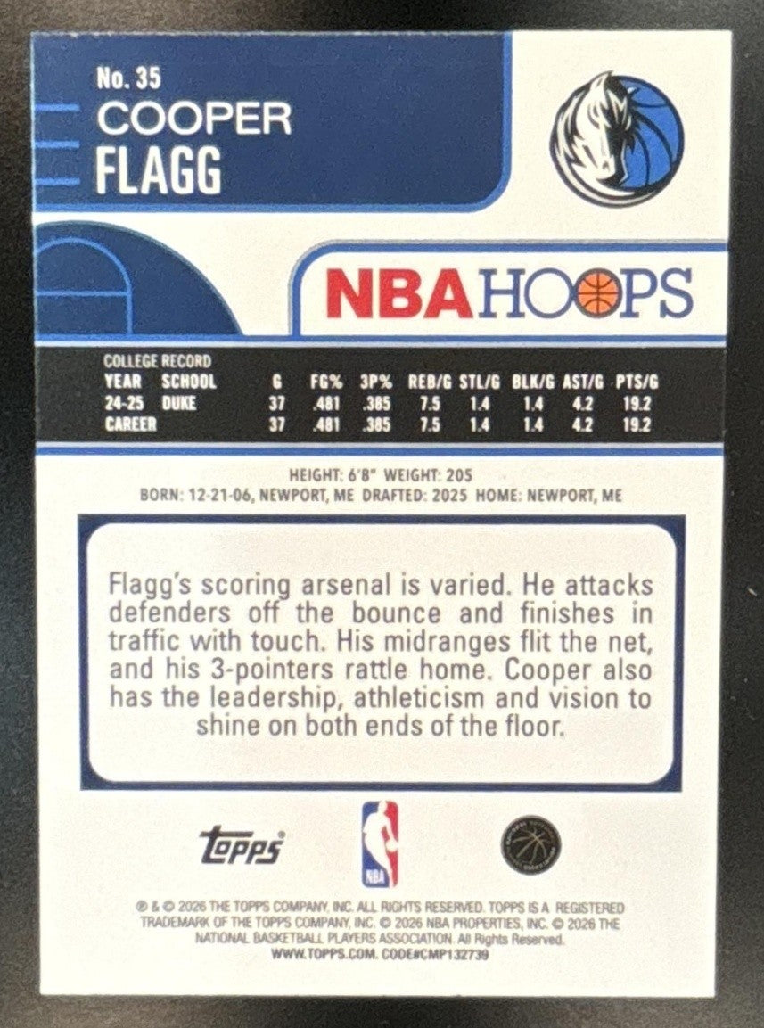 2025-26 Topps Hoops Cooper Flagg Green #35 RC Dallas Mavericks - Sports Cards