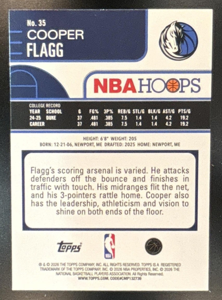 2025-26 Topps Hoops Cooper Flagg Rainbow Foil RC Dallas Mavericks - Sports Cards