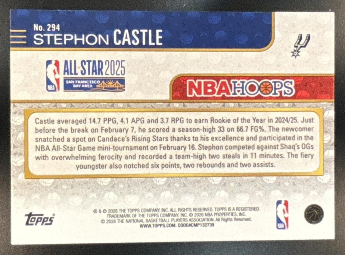 2025-26 Topps Hoops Stephon Castle Rainbow Gold and Green /199 #294 Spurs - Sports Cards