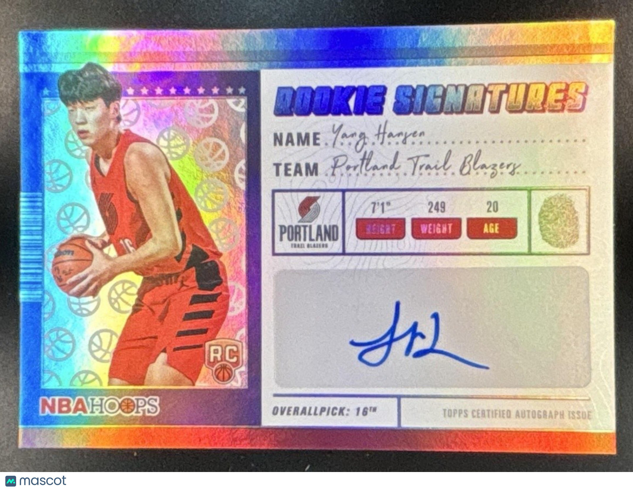 2025-26 Topps Hoops Yang Hansen Rookie Signatures RC Auto Portland Trail Blazers - Sports Cards