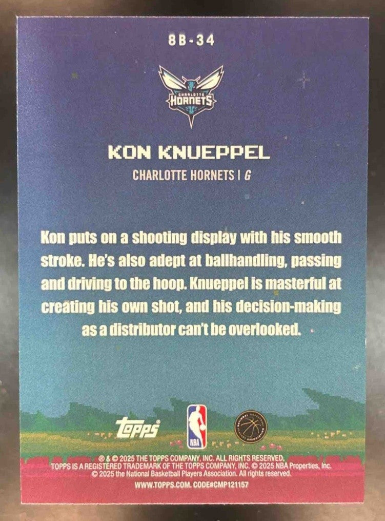 2025-26 Topps Kon Knueppel 8-Bit Ballers Holo Foil #8B-34 RC Charlotte Hornets - Sports Cards