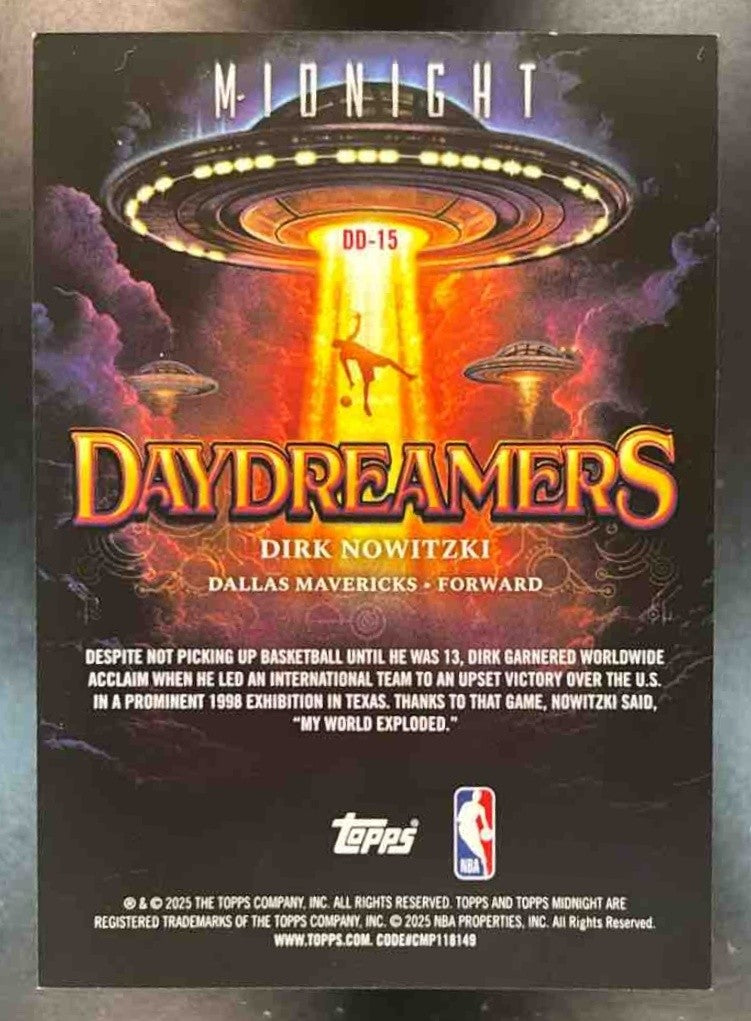 2025-26 Topps Midnight Dirk Nowitzki Daydreamers Dusk /75 #DD-15 Dallas Maverick - Sports Cards