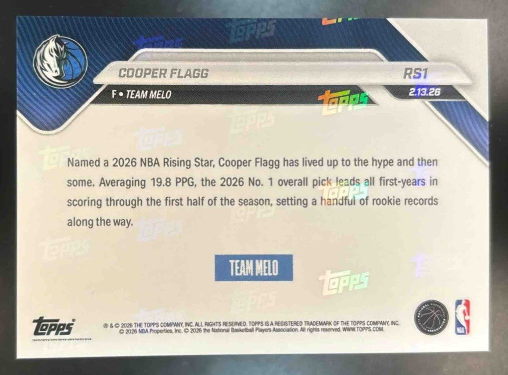 2025-26 Topps Now Cooper Flagg Rising Stars Flagg #RS1 Dallas Mavericks - Sports Cards