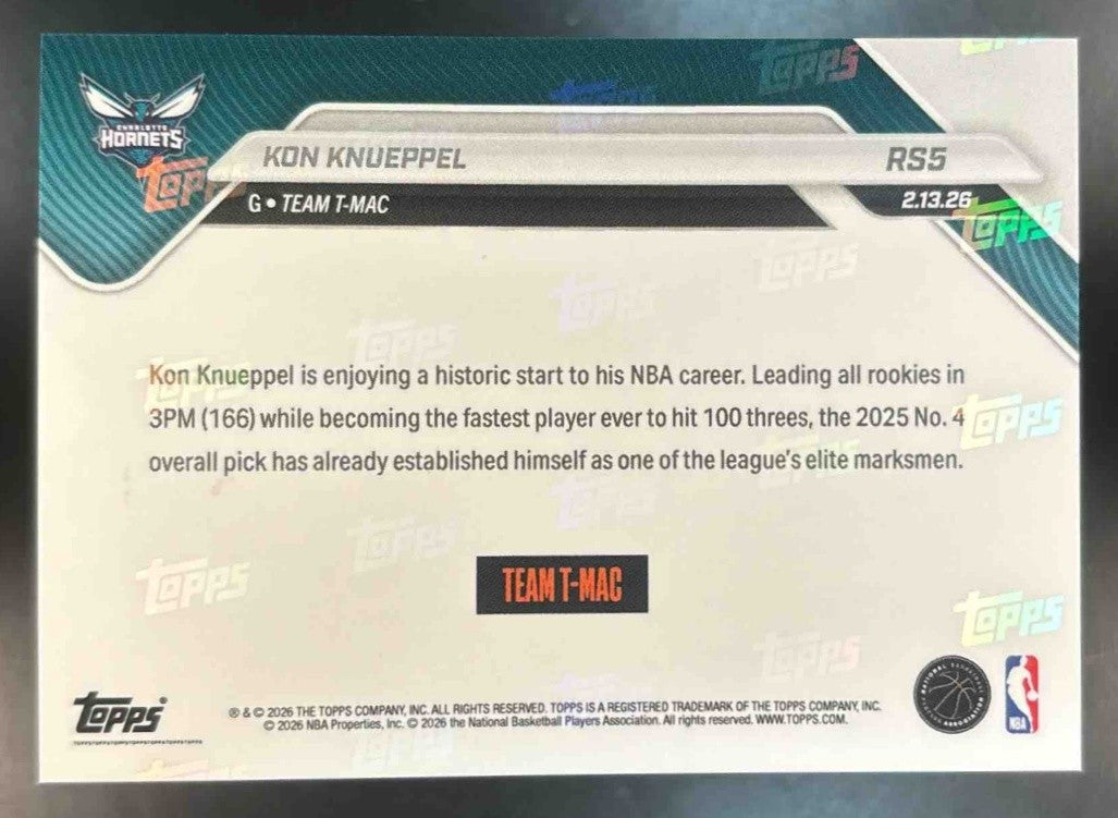 2025-26 Topps Now Rising Stars Kon Knueppel #RS5 Charlotte Hornets - Sports Cards