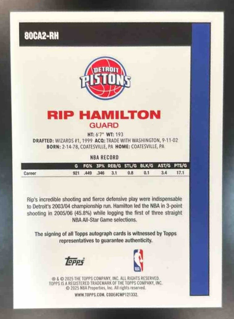 2025-26 Topps Rip Hamilton 1980-81 Chrome Auto Orange Mojo /25 Detroit Pistons - Sports Cards