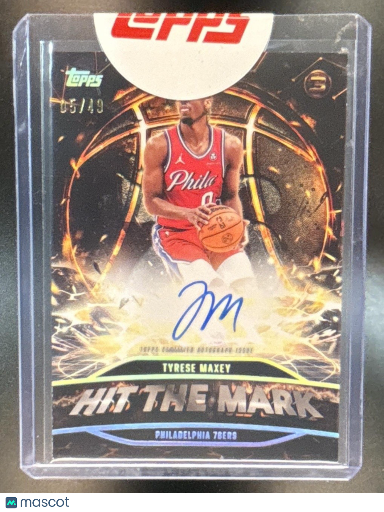 2025-26 Topps Three Tyrese Maxey Hit The Mark Auto /49 #HM-TM Philadelphia 76ers - Sports Cards