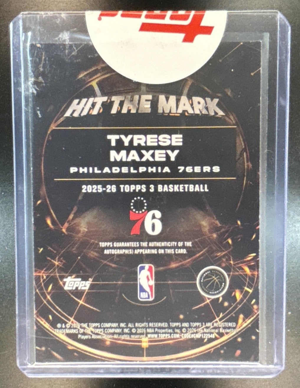 2025-26 Topps Three Tyrese Maxey Hit The Mark Auto /49 #HM-TM Philadelphia 76ers - Sports Cards