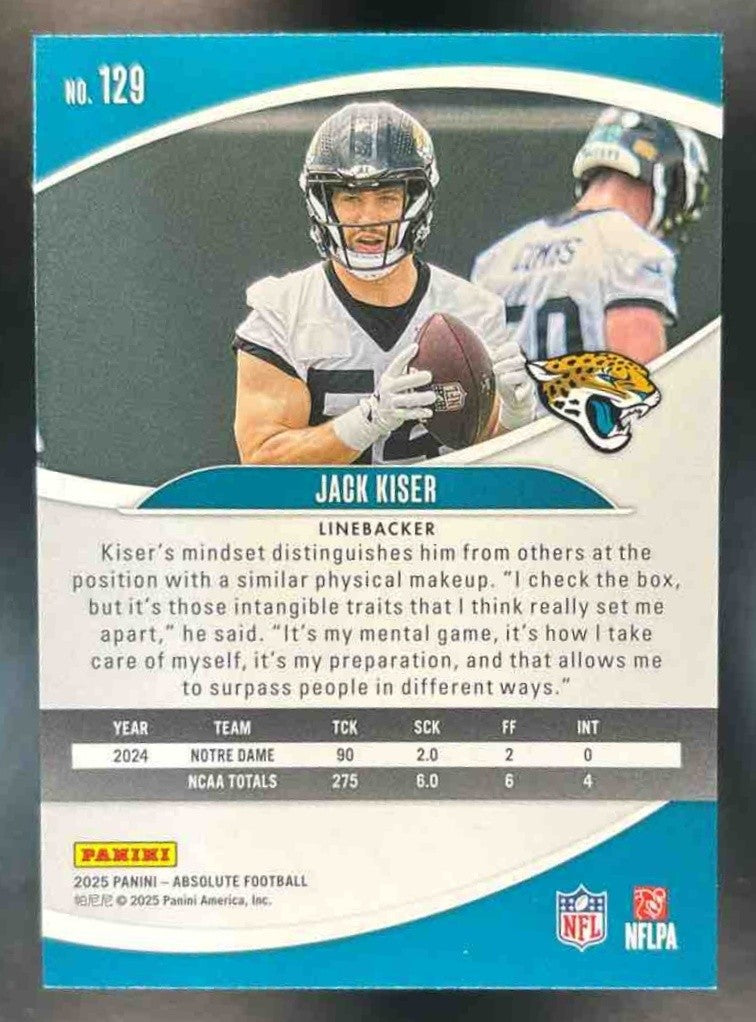 2025 Absolute Jack Kiser Rookies Blue Diamonds /425 #129 RC Jacksonville Jaguars - Sports Cards
