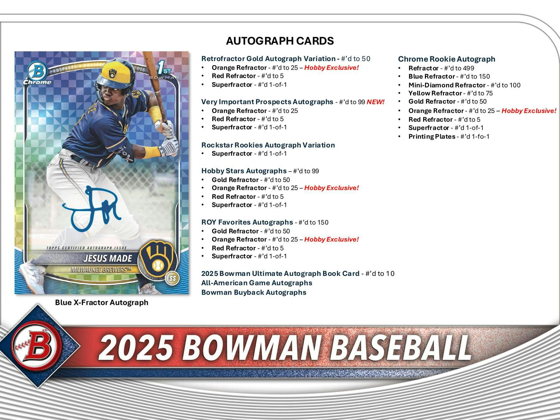 2025 Bowman Baseball Hobby Box (1 Chrome Auto) - MLB hobby