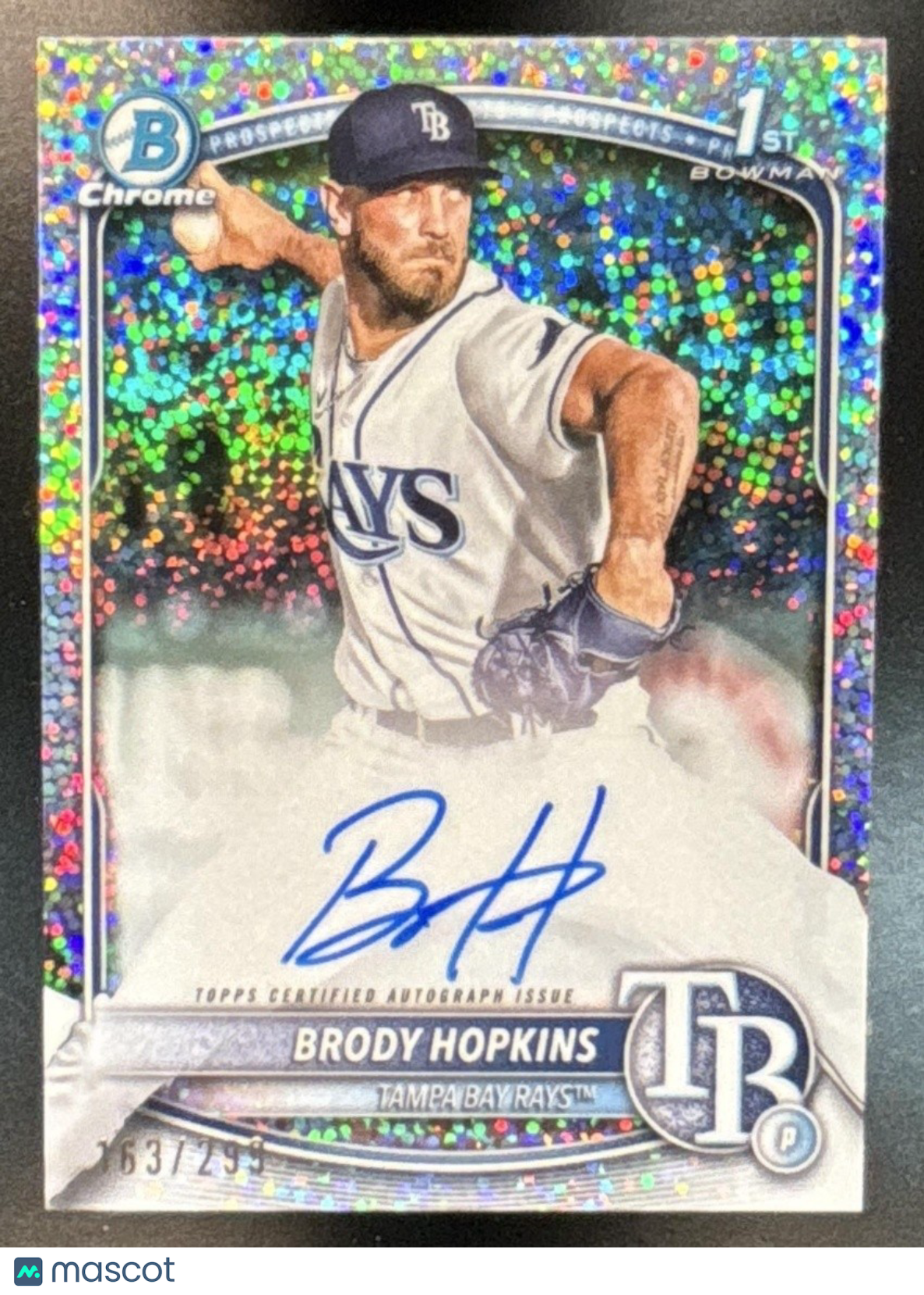 2025 Bowman Brody Hopkins Chrome Auto Speckle /299 1st Prospect Tampa Bay Rays - Sports Cards