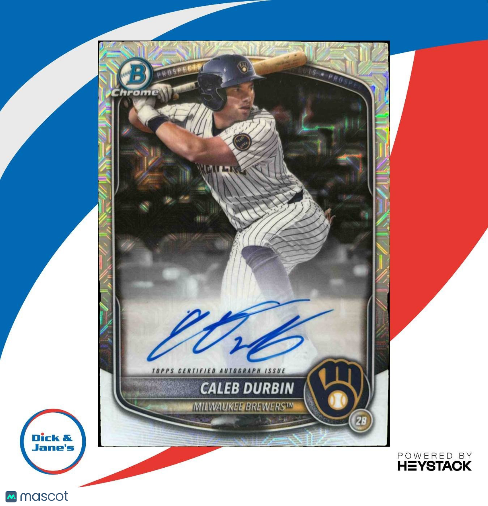 2025 Bowman Caleb Durbin Chrome Prospect Auto Mega Box Refractor Brewers - Sports Cards