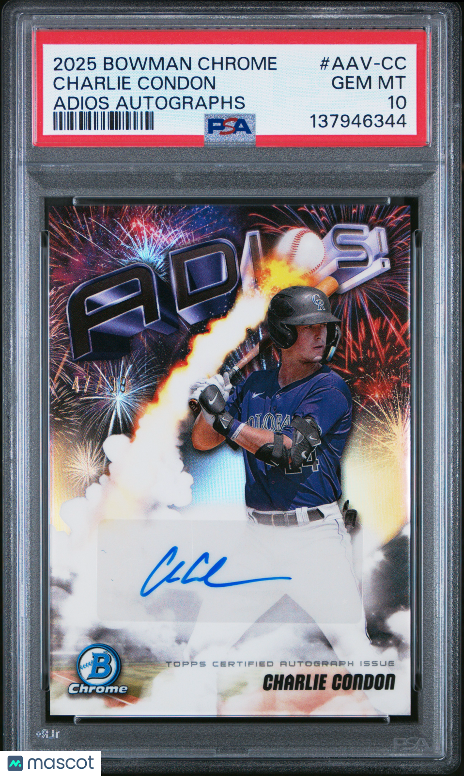 2025 Bowman Chrome Adios Autographs Charlie Condon 47/99 PSA 10 GEM MINT - Graded Sports Cards