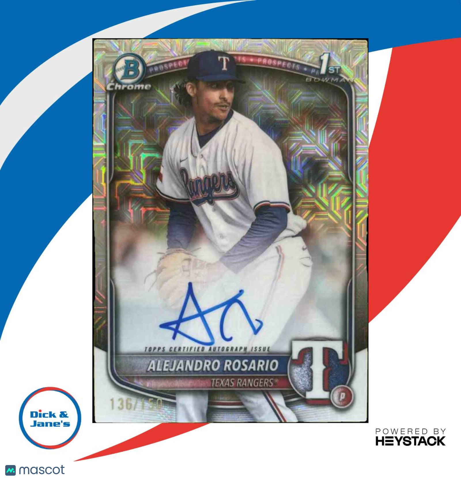 2025 Bowman Chrome Alejandro Rosario Prospect Auto HTA Choice /150 Rangers - Sports Cards