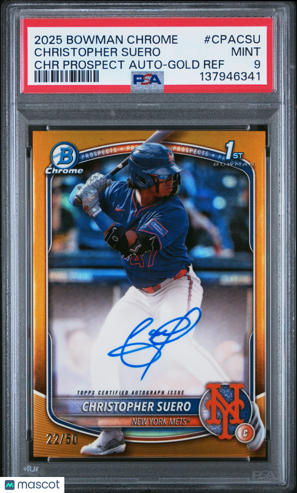 2025 Bowman Chrome Autographs Christopher Suero Gold Ref Rookie /50 PSA 9 MINT - Graded Sports Cards