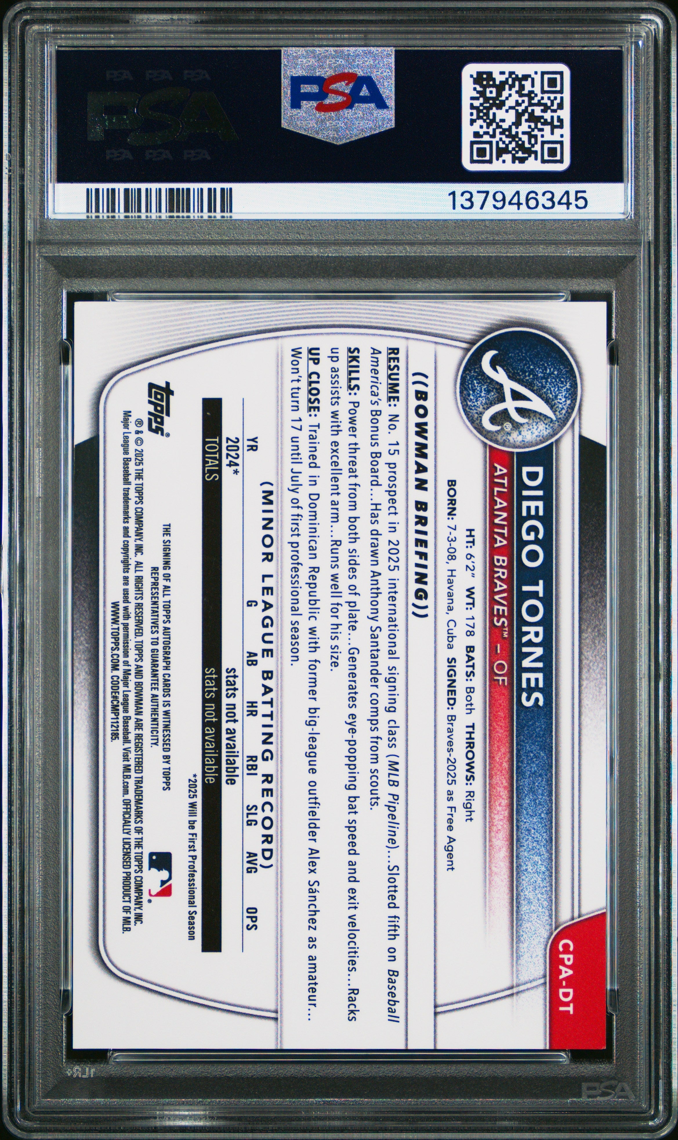 2025 Bowman Chrome Autographs Diego Tornes Hta Choice Rookie /150 PSA 8 - Graded Sports Cards