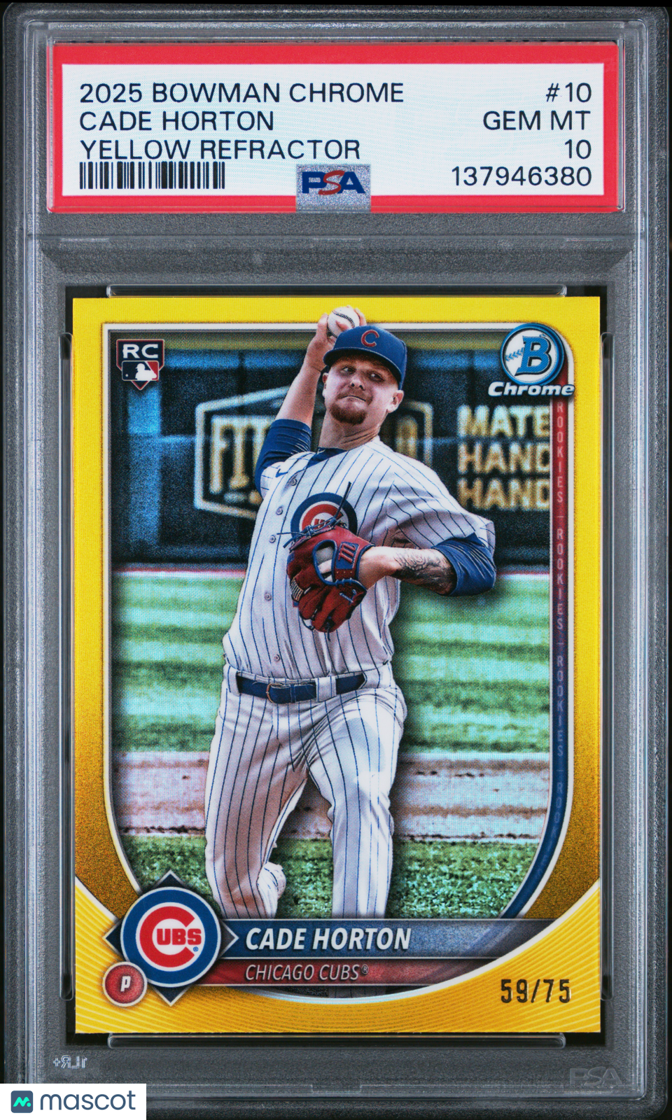 2025 Bowman Chrome Cade Horton Yellow Refractor Rookie 59/75 PSA 10 GEM MINT - Graded Sports Cards