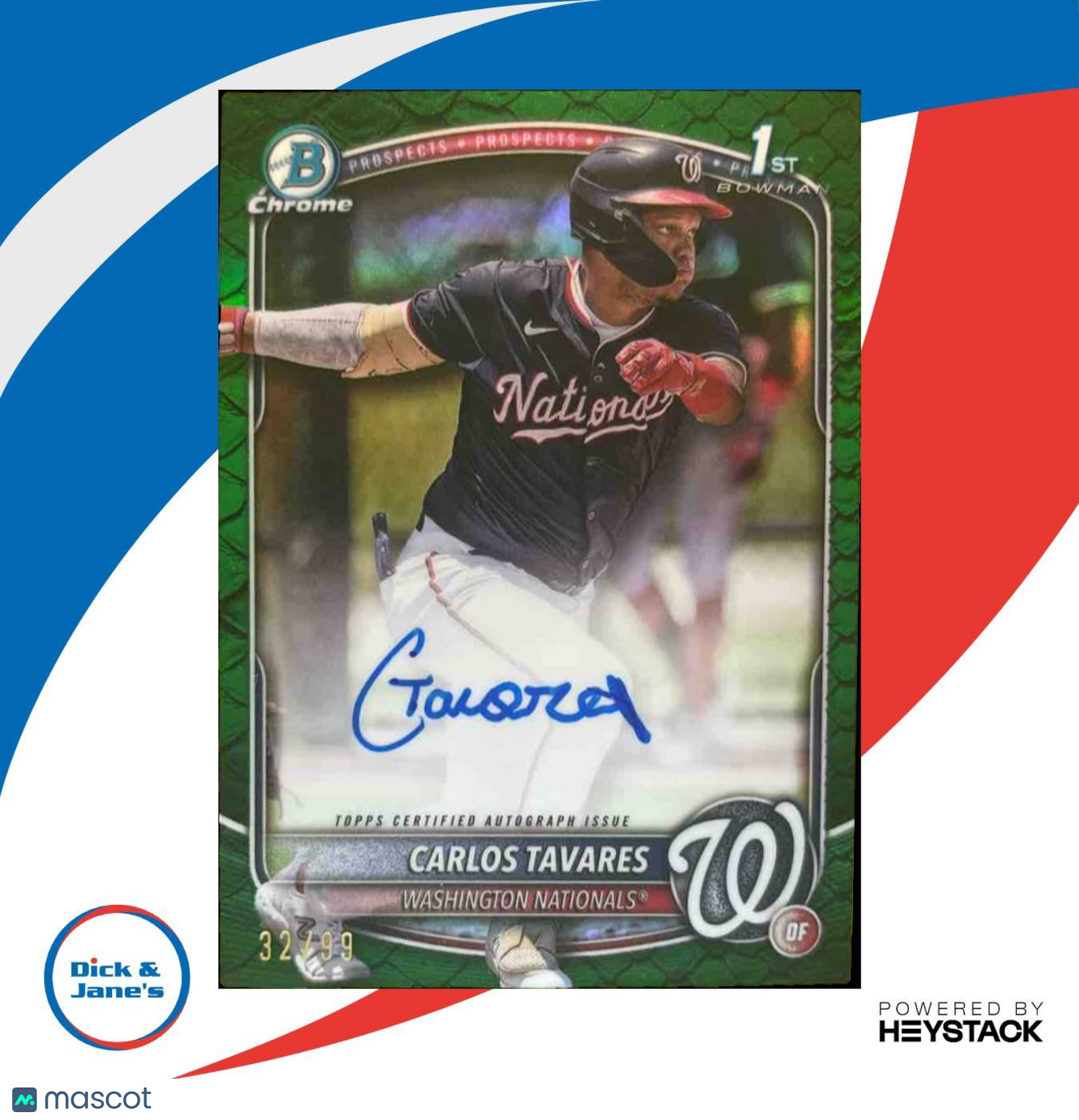 2025 Bowman Chrome Carlos Tavares Prospect Auto Reptilian Green /99 Nationals - Sports Cards