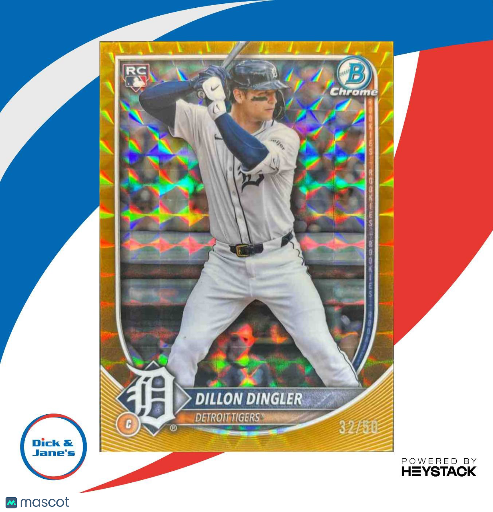 2025 Bowman Chrome Dillon Dingler Gold Geometric Refractor 32/50 #41 RC Tigers - Sports Cards