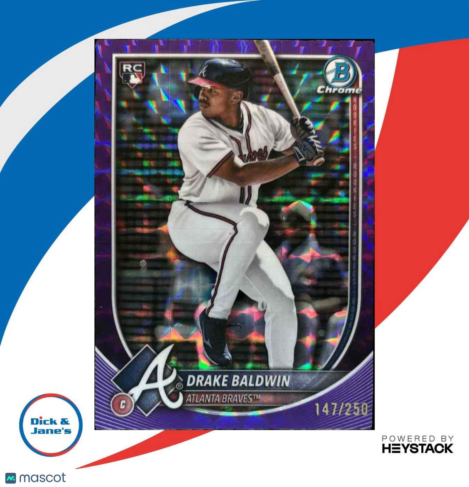 2025 Bowman Chrome Drake Baldwin Purple Geometric /250 #75 RC Atlanta Braves - Sports Cards