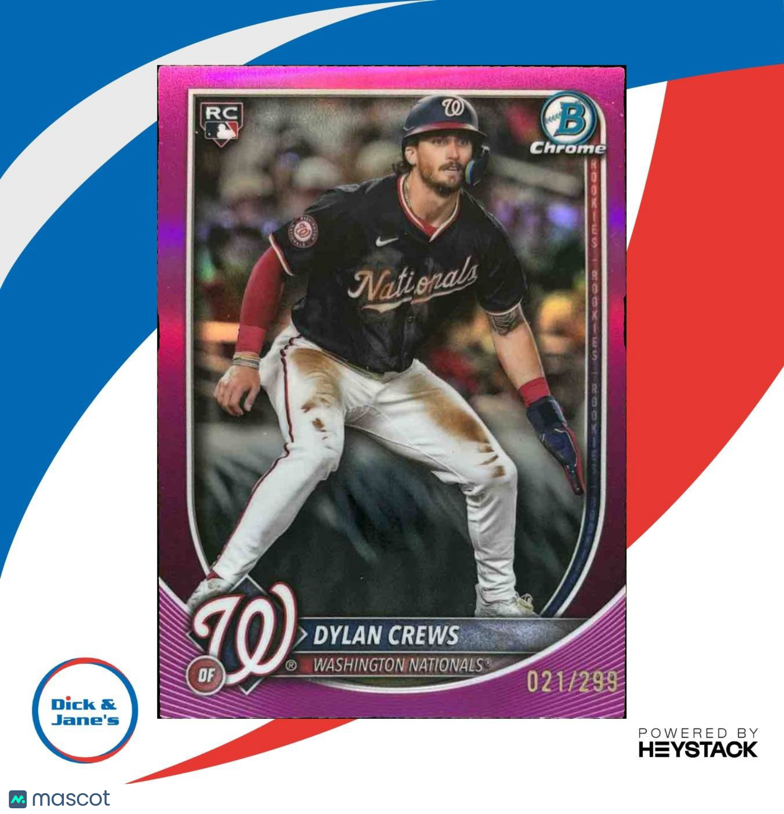2025 Bowman Chrome Dylan Crews Fuchsia Refractor /299 #3 RC Washington Nationals - Sports Cards