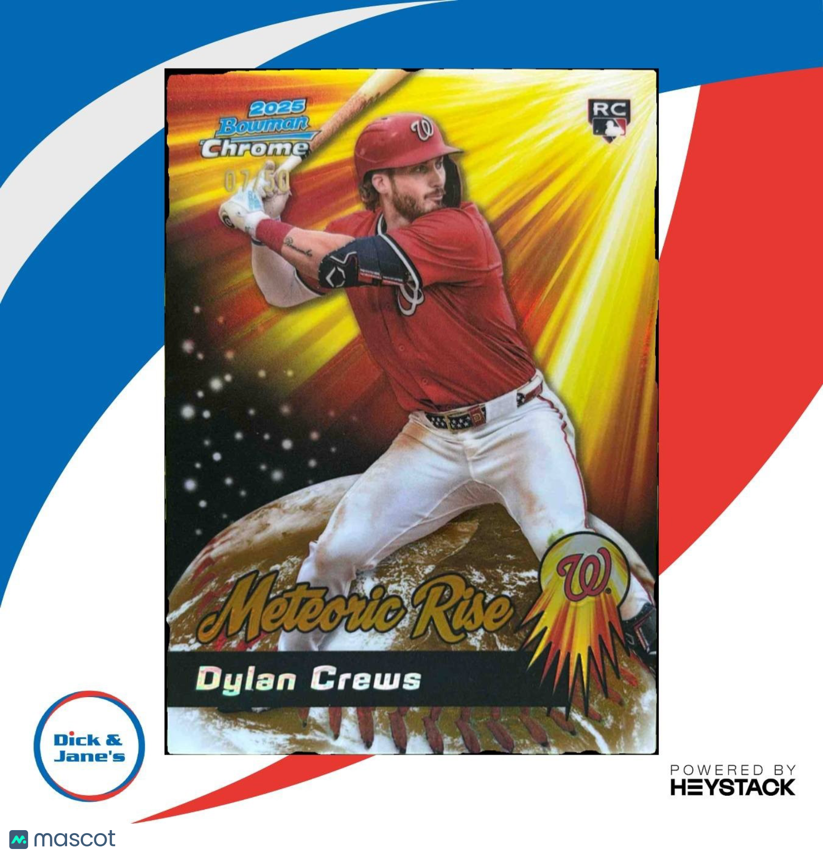 2025 Bowman Chrome Dylan Crews Meteoric Rise Gold /50 RC Washington Nationals - Sports Cards