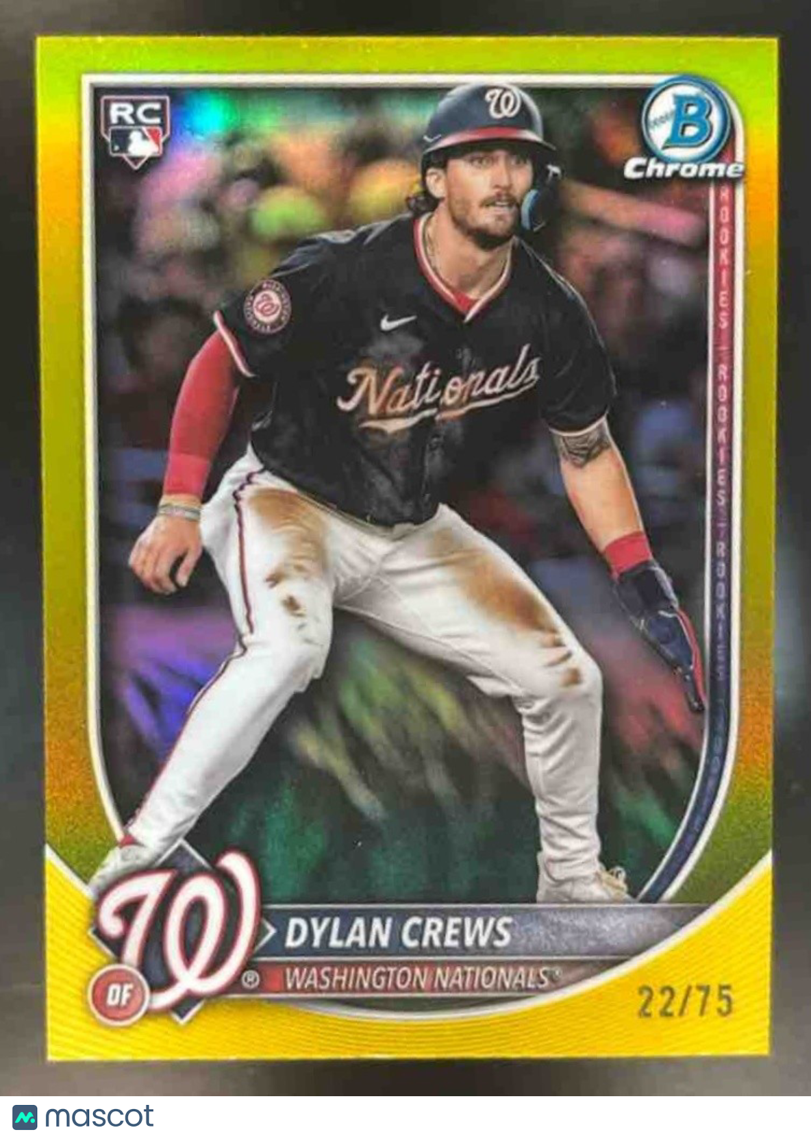 2025 Bowman Chrome Dylan Crews Yellow Refractor /75 #3 RC Washington Nationals - Sports Cards