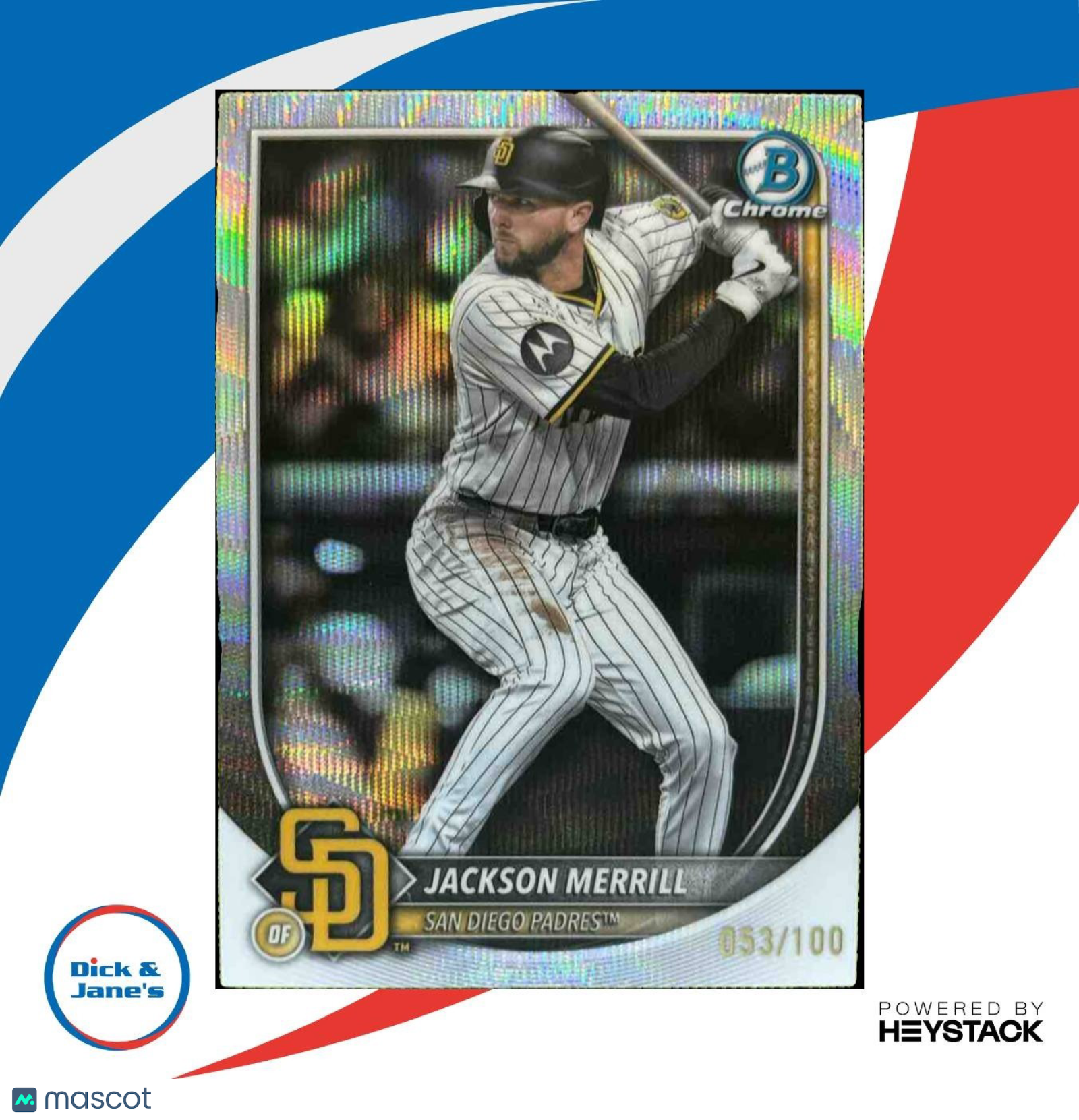 2025 Bowman Chrome Jackson Merrill Wave Refractor 53/100 #38 San Diego Padres - Sports Cards