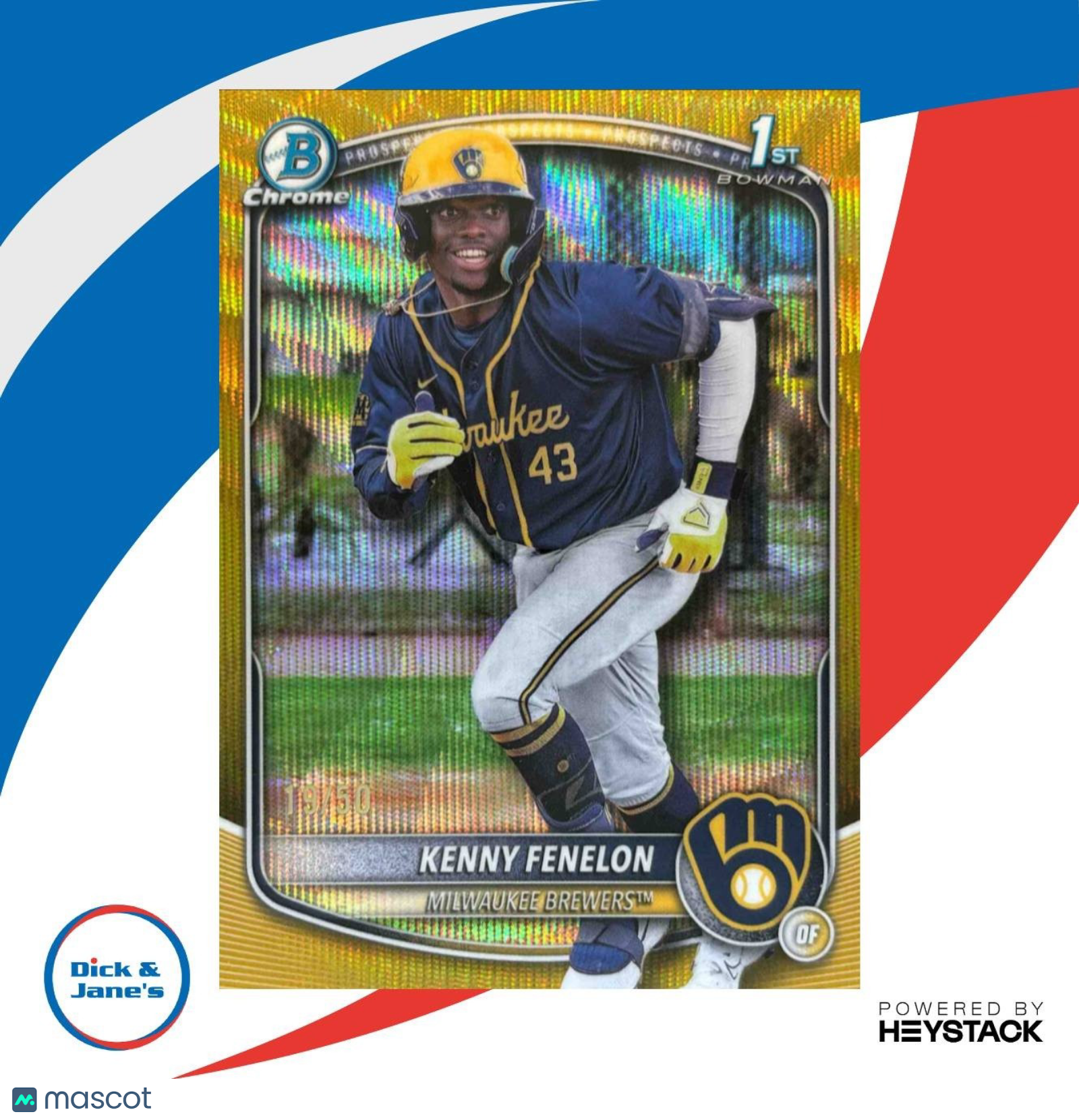 2025 Bowman Chrome Kenny Fenelon Gold Wave /50 #BCP-190 Milwaukee Brewers - Sports Cards