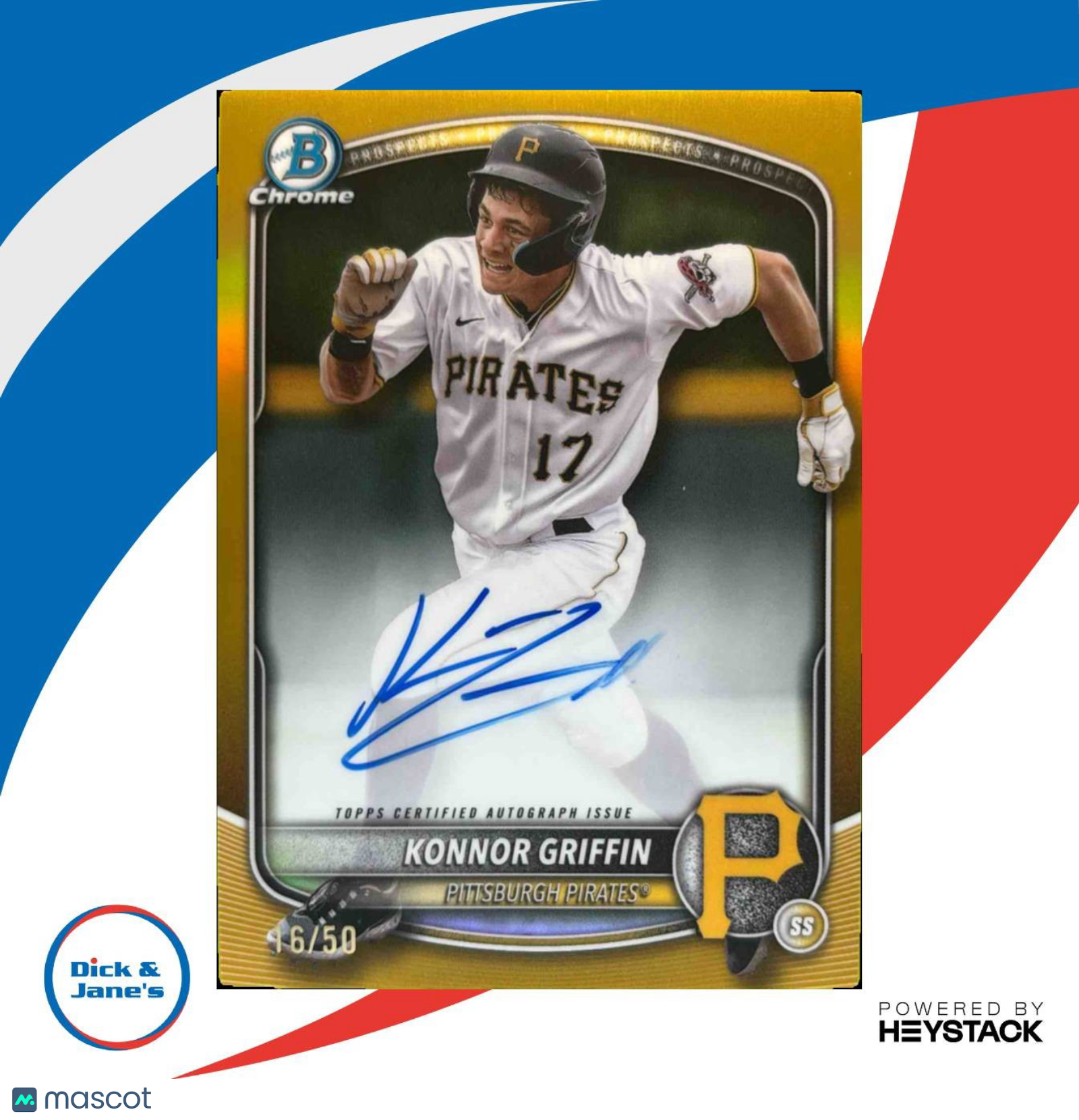 2025 Bowman Chrome Konnor Griffin Prospect Auto True Gold Refractor /50 Pirates Sports Cards