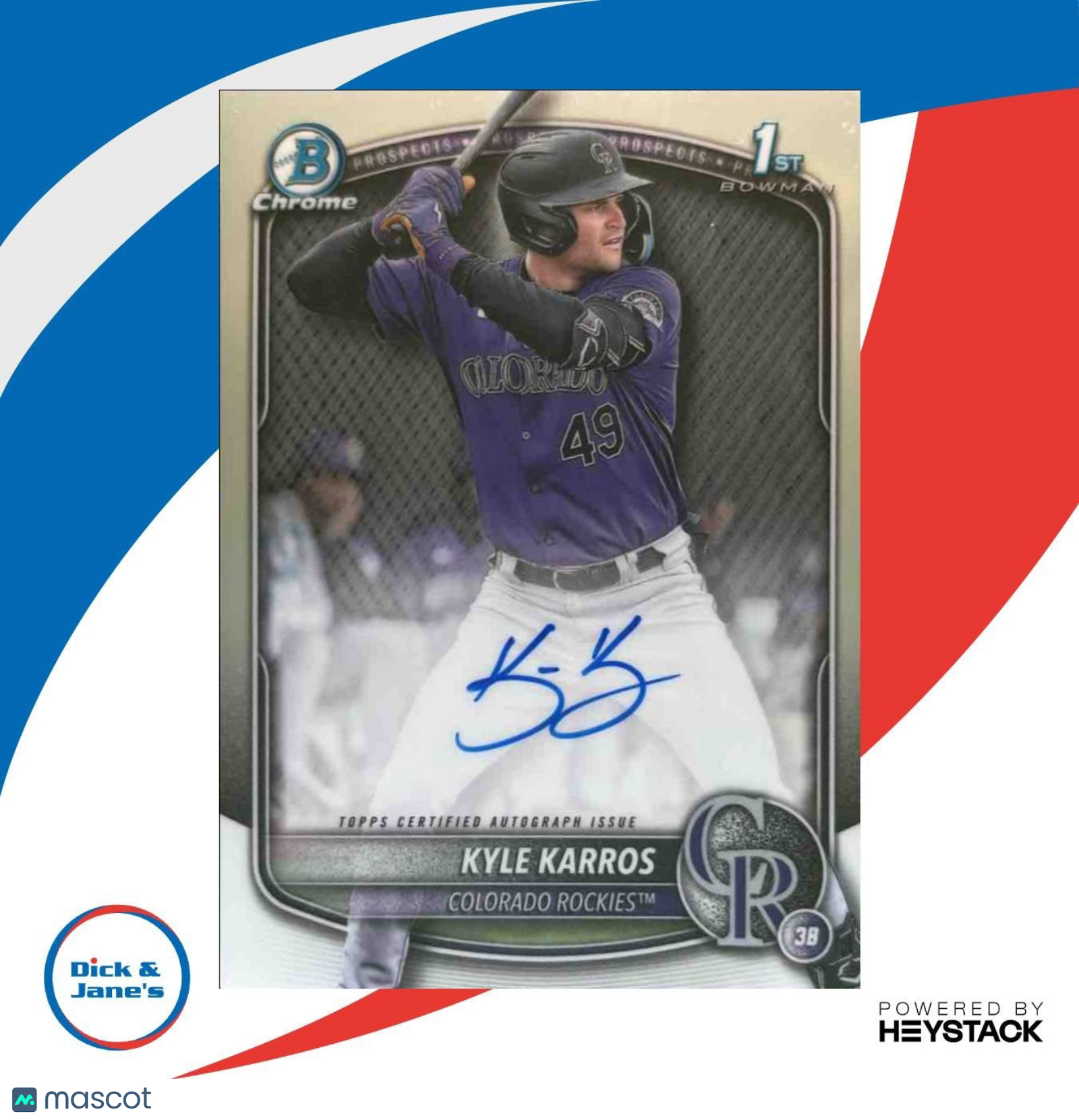 2025 Bowman Chrome Kyle Karros Auto #CPA-KK 1st Prospect Colorado Rockies - Sports Cards