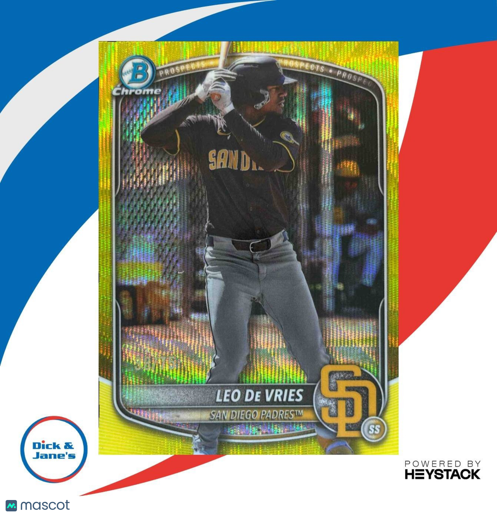 2025 Bowman Chrome Leo De Vries Prospects Yellow Refractor /75 #BCP-204 Padres - Sports Cards