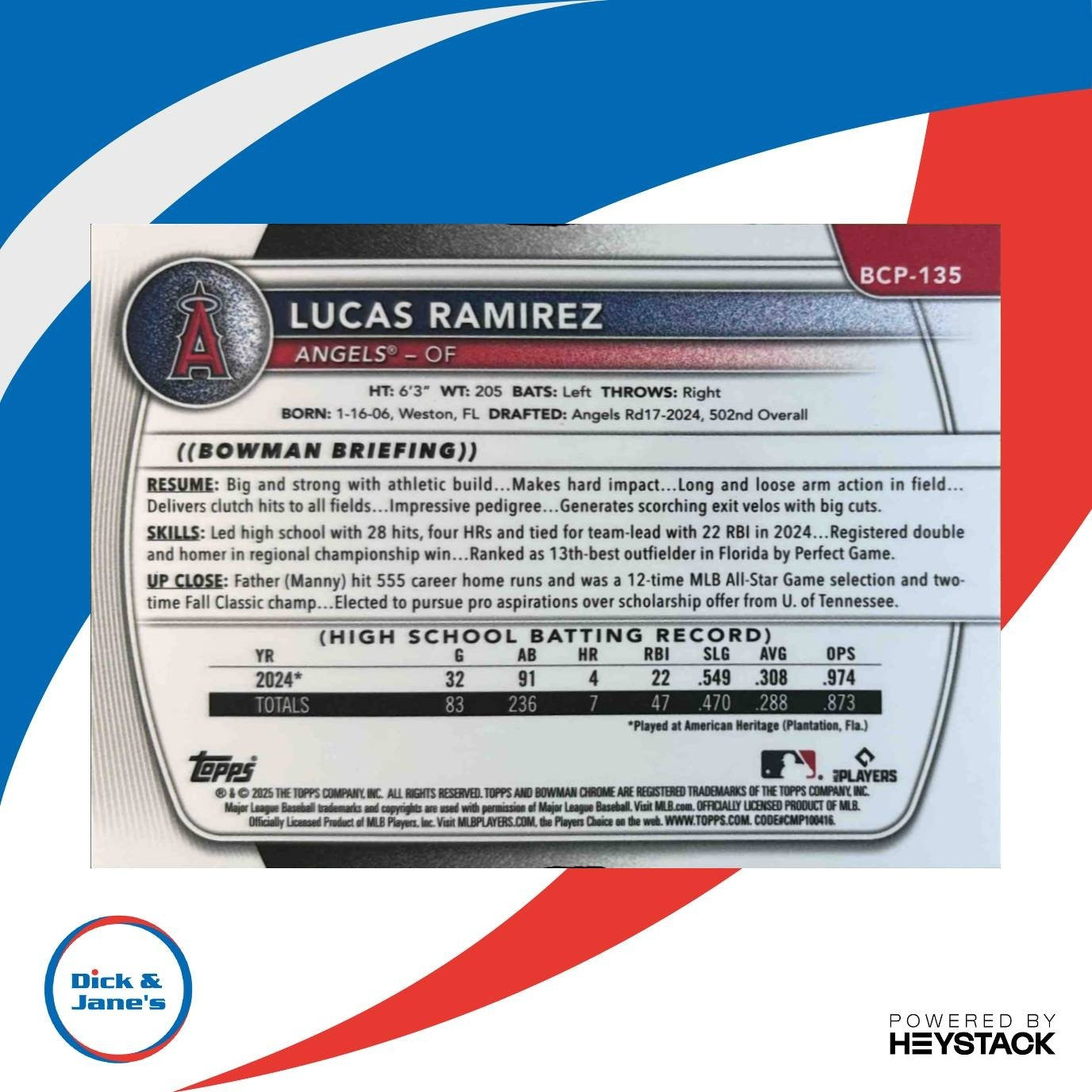 2025 Bowman Chrome Lucas Ramirez Gold Shimmer/50 #BCP-135 1st Prospect Angels - Sports Cards