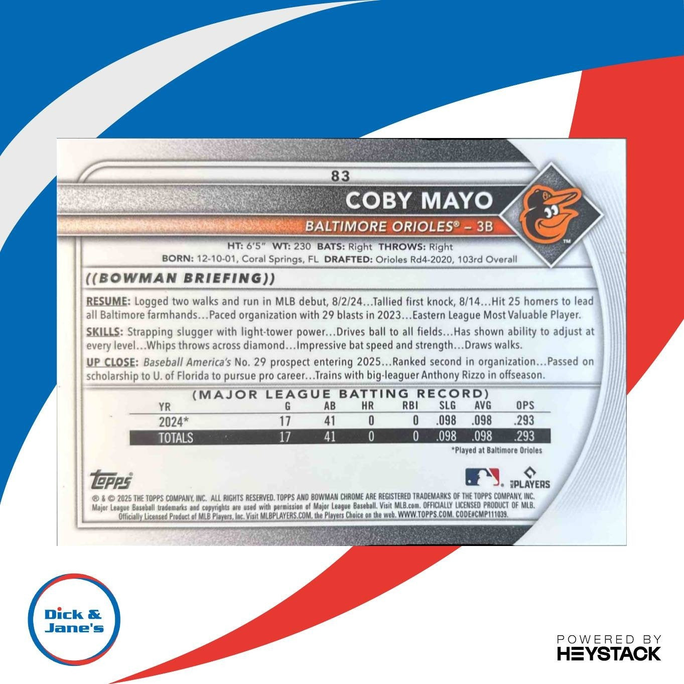 2025 Bowman Chrome Mega Box Coby Mayo Orange Mojo Refractor 5/25 #83 RC Orioles - Sports Cards