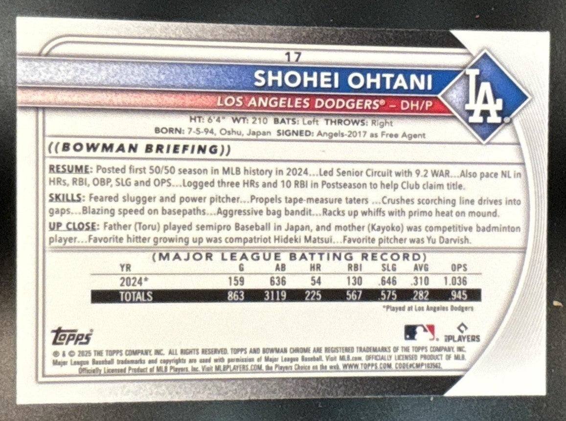 2025 Bowman Chrome Mega Box Shohei Ohtani Mojo Refractor #17 Los Angeles Dodgers - Sports Cards