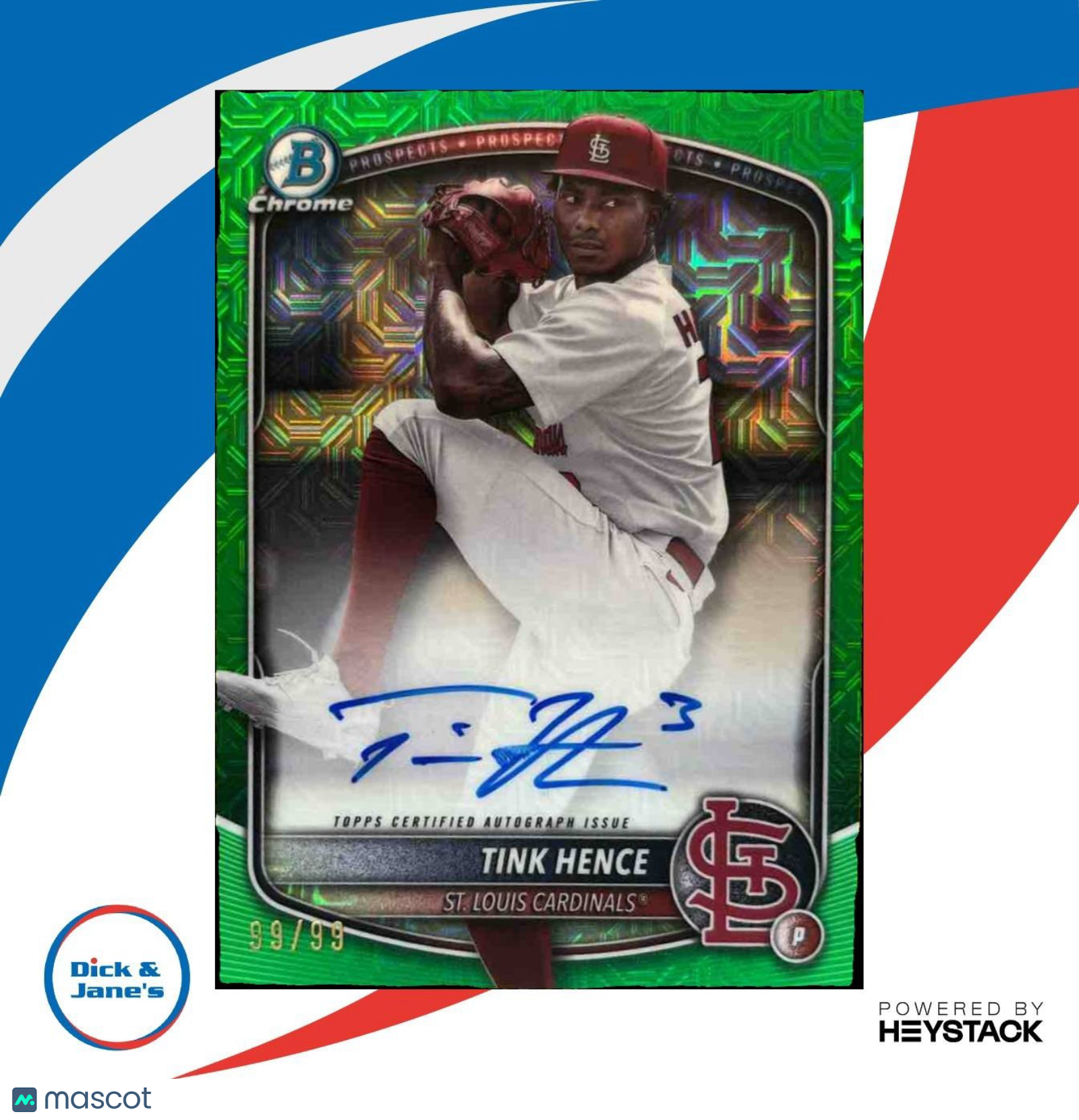 2025 Bowman Chrome Mega Box Tink Hence Prospect Auto Green Mojo /99 Cardinals - Sports Cards