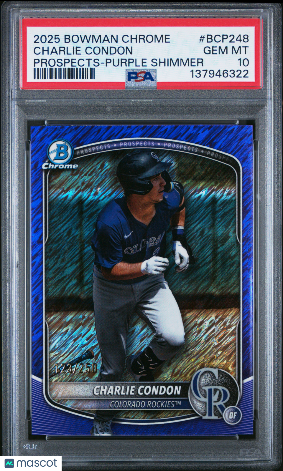 2025 Bowman Chrome Prospects Charlie Condon Purple Shimmer /250 PSA 10 GEM MINT - Graded Sports Cards