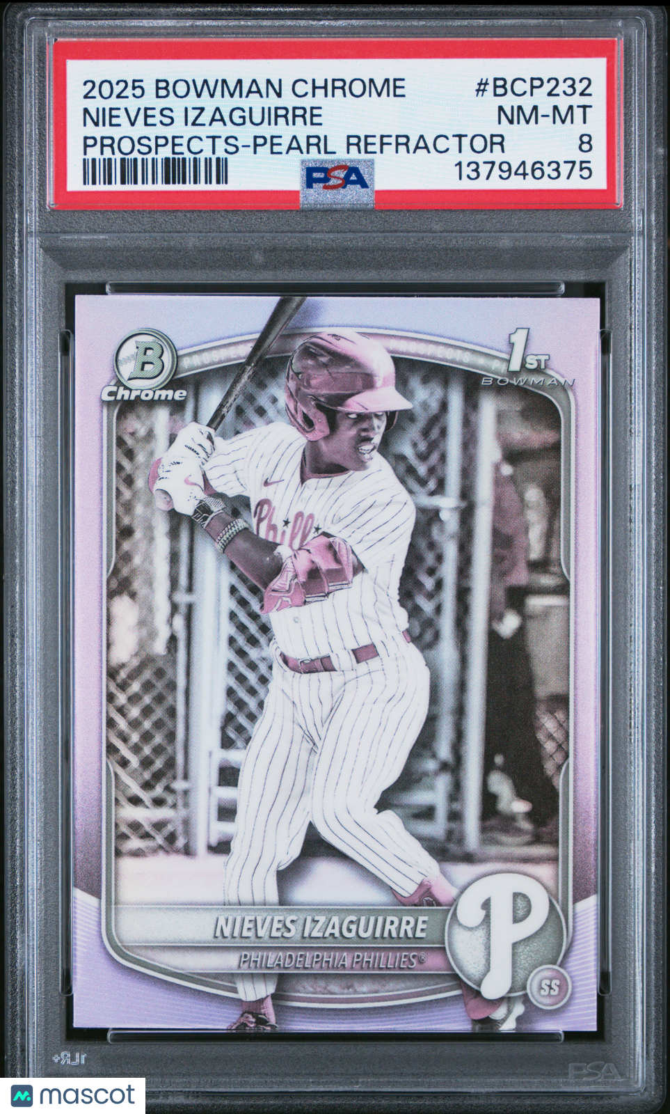2025 Bowman Chrome Prospects Nieves Izaguirre Pearl Refractor Rookie PSA 8 - Graded Sports Cards
