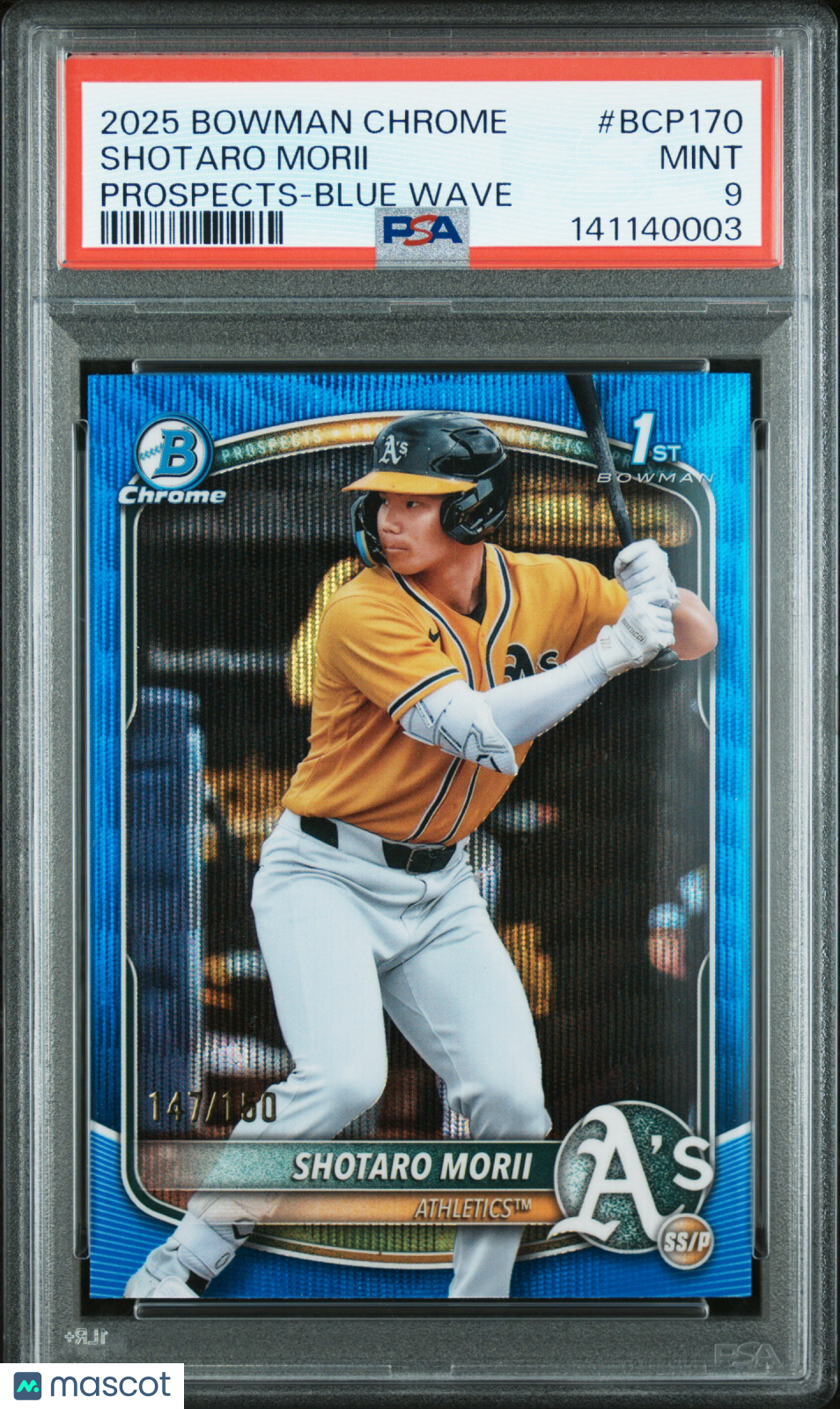 2025 Bowman Chrome Prospects Shotaro Morii Blue Wave Rookie 147/150 PSA 9 MINT - Graded Sports Cards