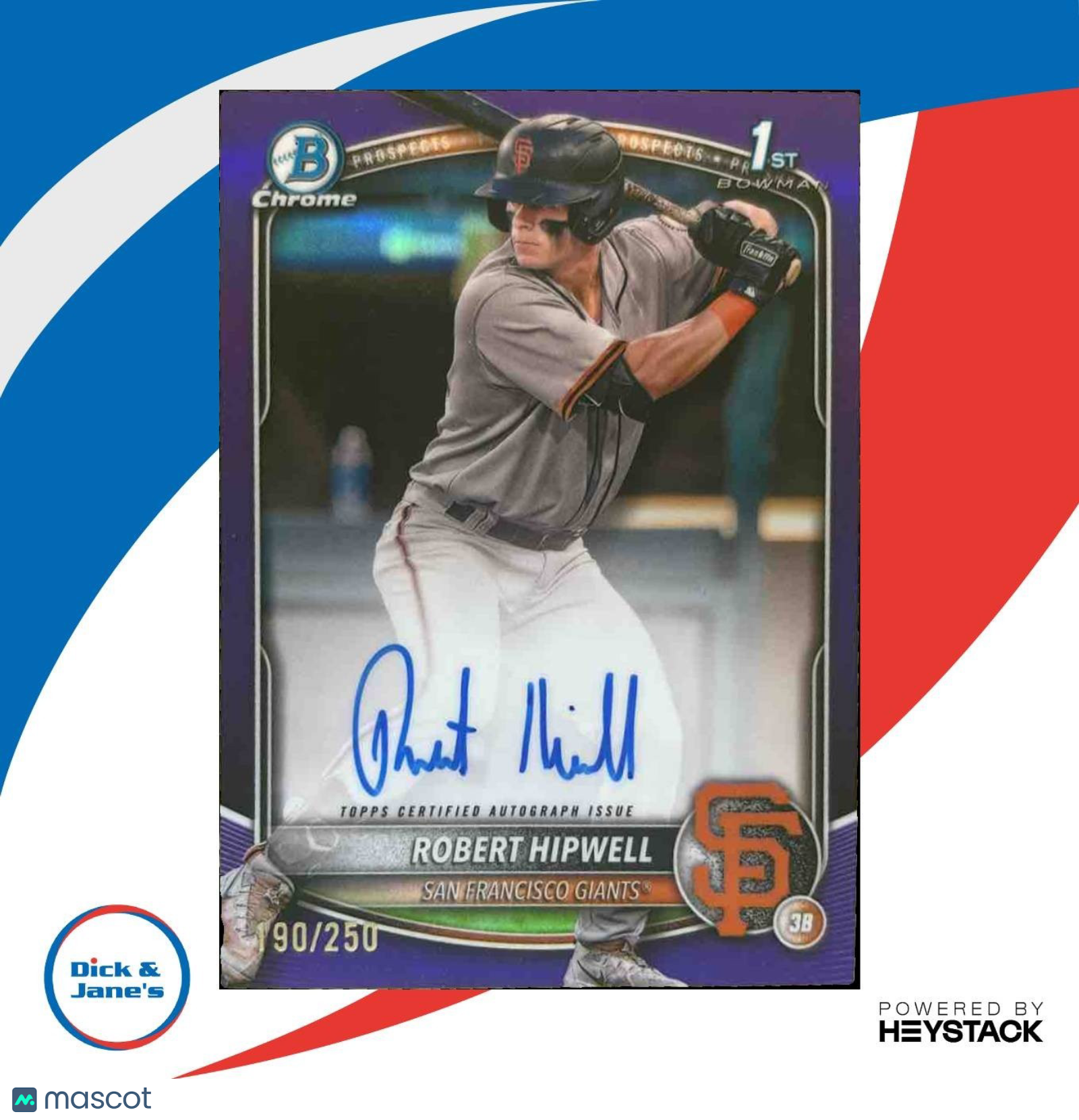 2025 Bowman Chrome Robert Hipwell Auto Purple /250 1st Prospect Giants - Sports Cards