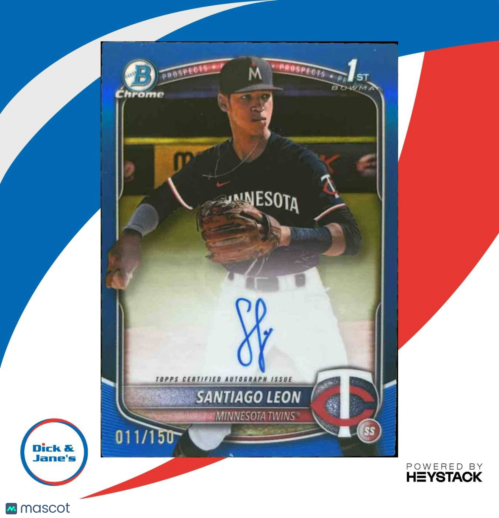 2025 Bowman Chrome Santiago Leon Auto Blue /150 1st Prospect Minnesota Twins - Sports Cards