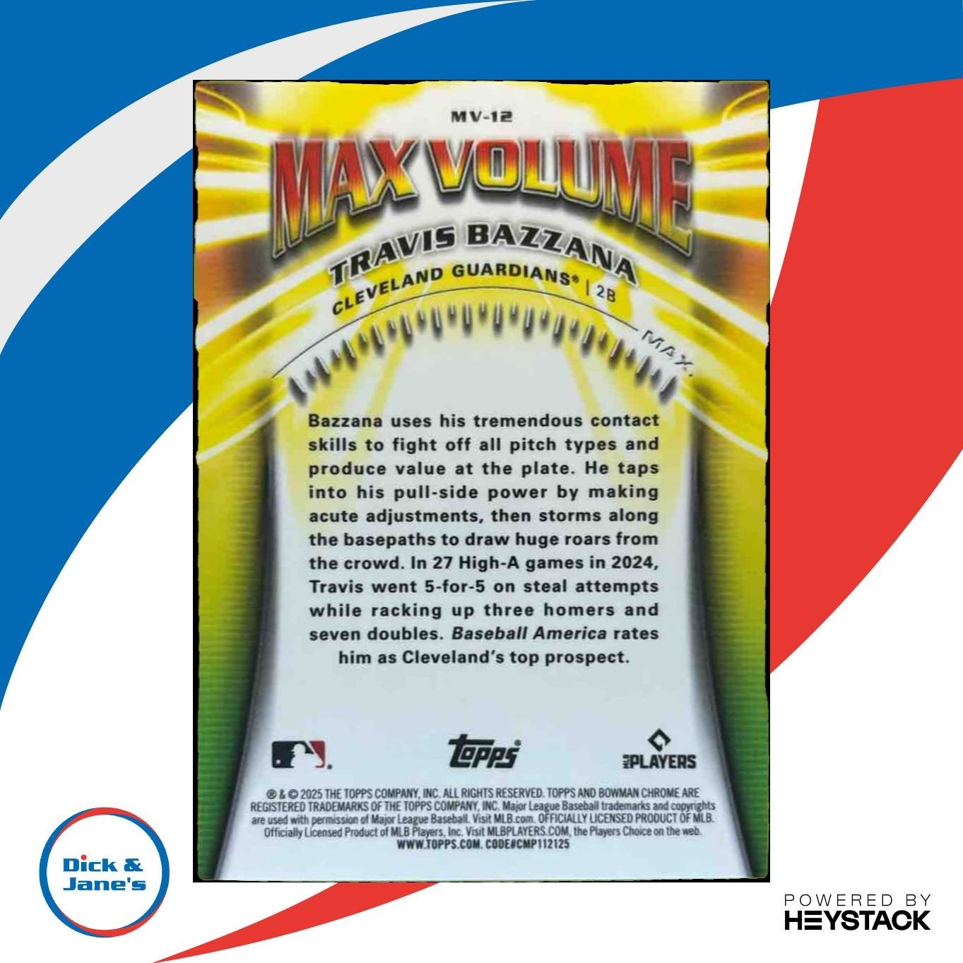 2025 Bowman Chrome Travis Bazzana Max Volume #MV-12 Cleveland Guardians - Sports Cards
