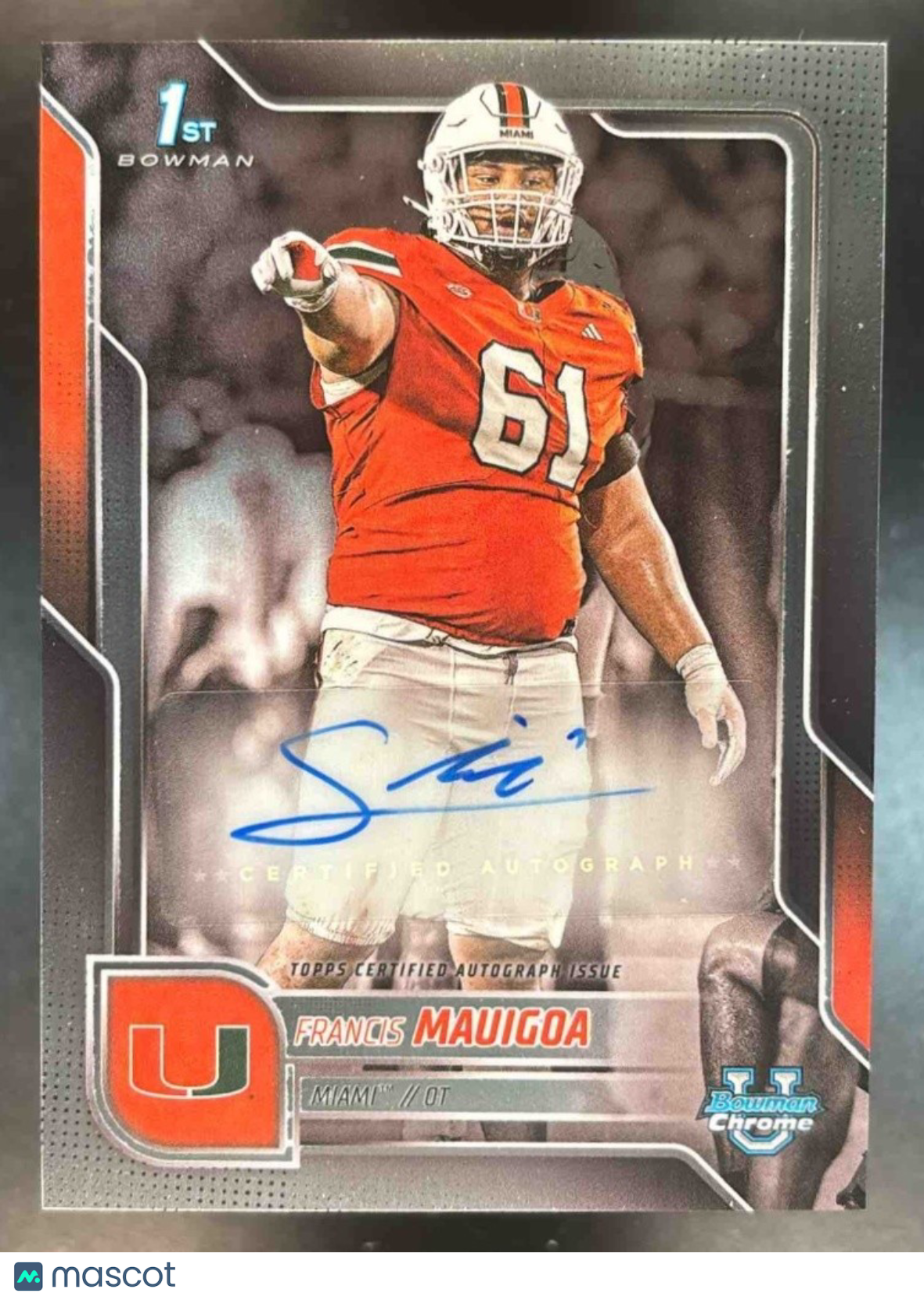 2025 Bowman Chrome University Francis Mauigoa Prospect Auto Miami Hurricanes - Sports Cards