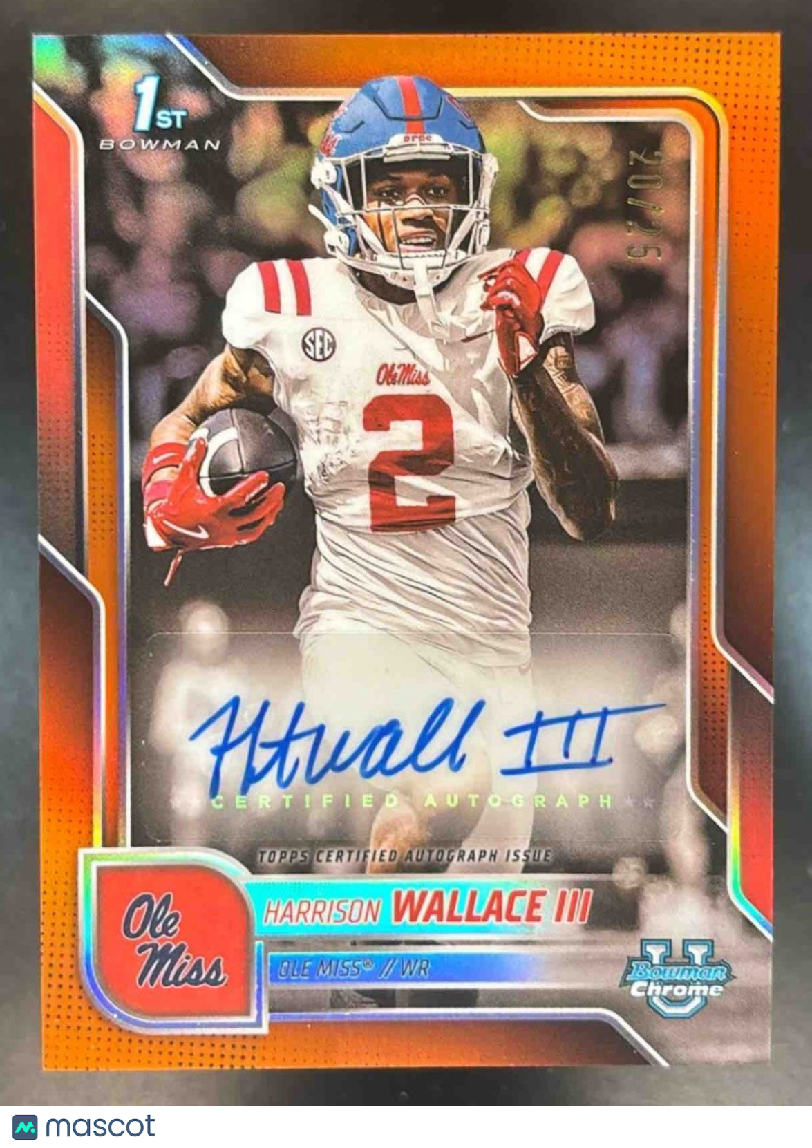2025 Bowman Chrome University Harrison Wallace III Prospect Auto Orange /25 - Sports Cards