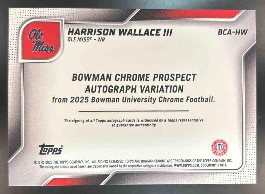 2025 Bowman Chrome University Harrison Wallace III Prospect Auto Orange /25 - Sports Cards