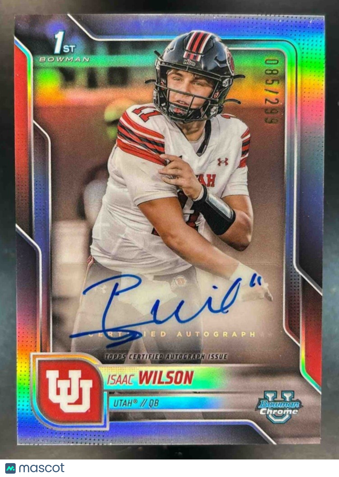 2025 Bowman Chrome University Isaac Wilson Prospect Auto Refractor /299 Utes - Sports Cards