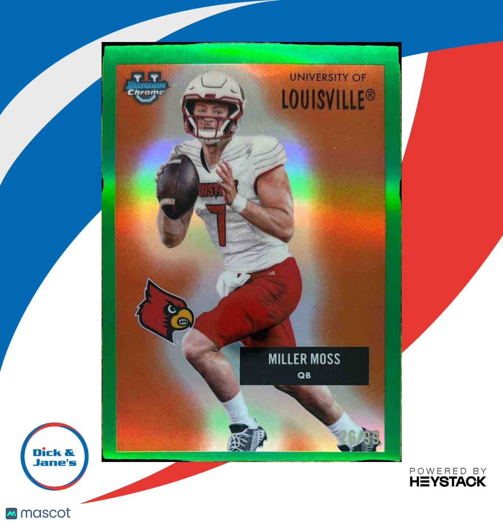 2025 Bowman Chrome University Miller Moss 1955 Green /99 Louisville Cardinals - Sports Cards