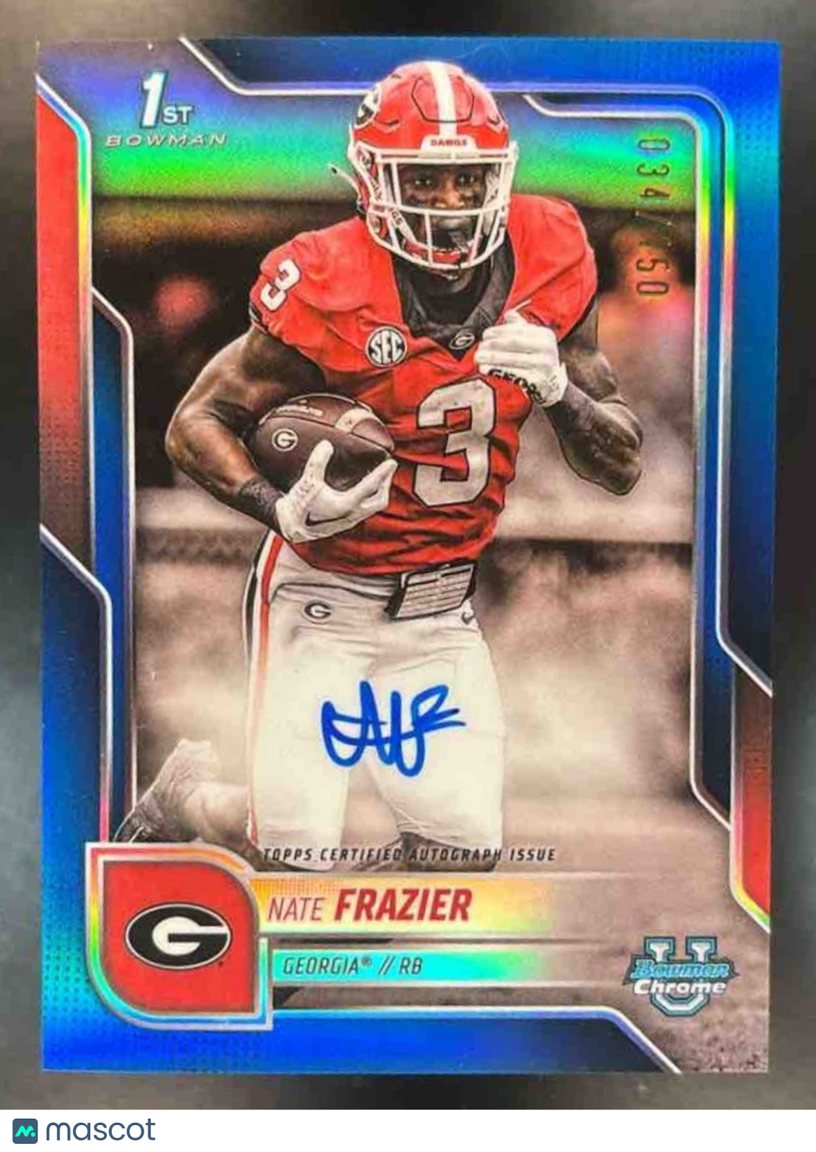 2025 Bowman Chrome University Nate Frazier Prospect Auto Blue /150 Bulldogs - Sports Cards